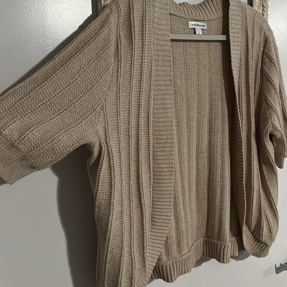CROFT & BARROW | Knit Tan Short Sleeve Cardigan - Picture 4 of 7